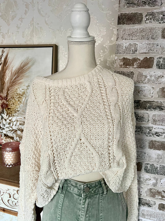 Cream Cable Knit Cropped Sweater